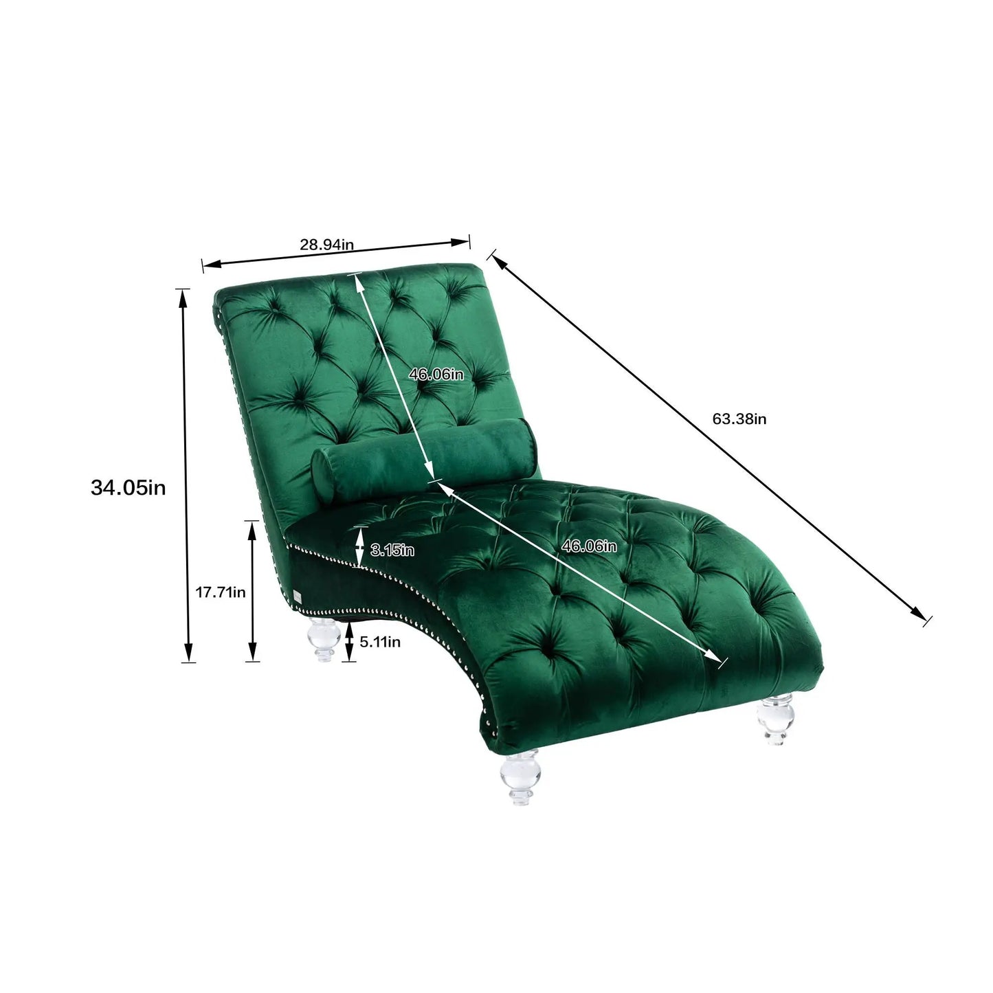 Indoor Chaise Lounge With Button Tufted Pillow
