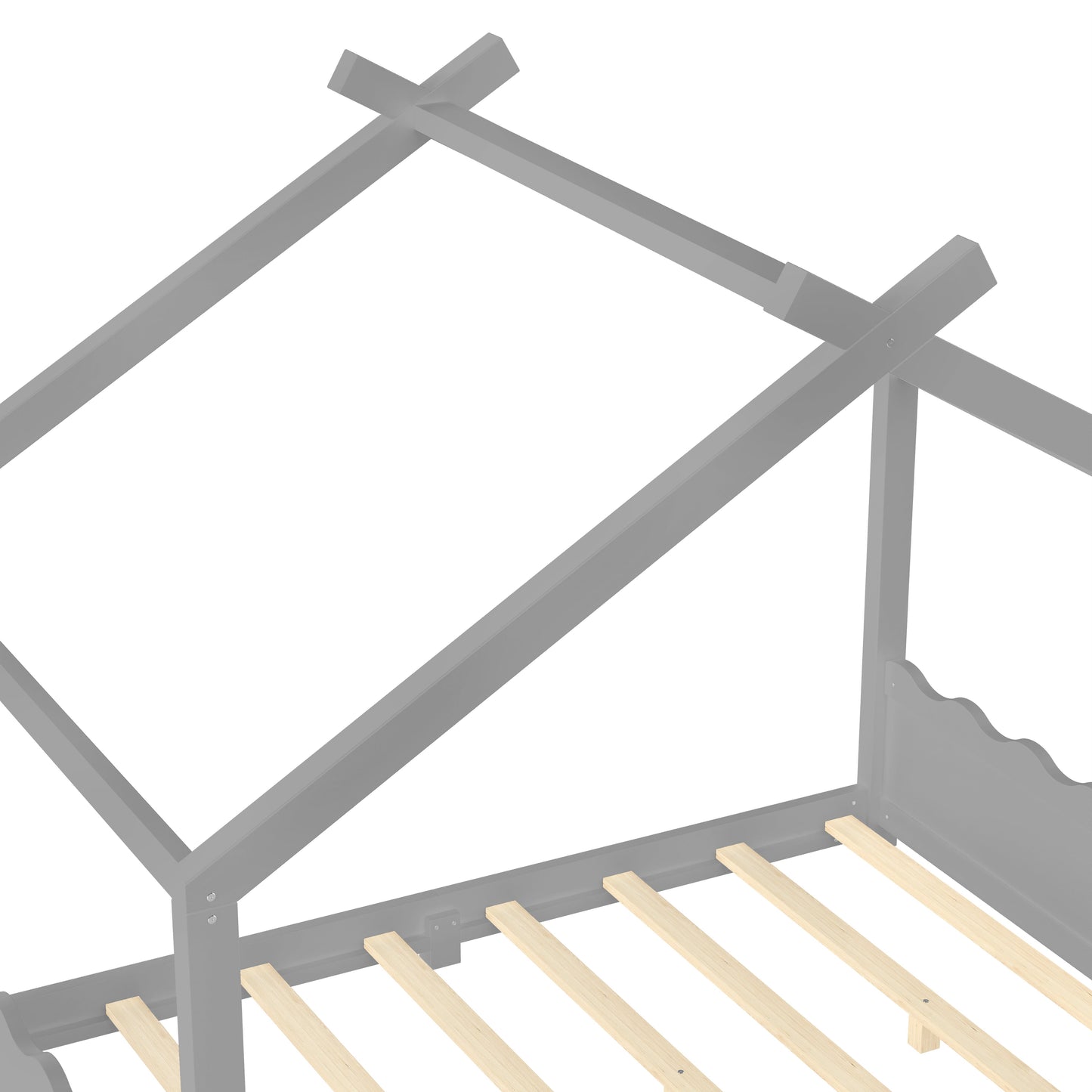 Full House Floor Bed with Support Slats by HouseOfZazla, gray frame with natural wood slats on Tampa Home & Garden Store