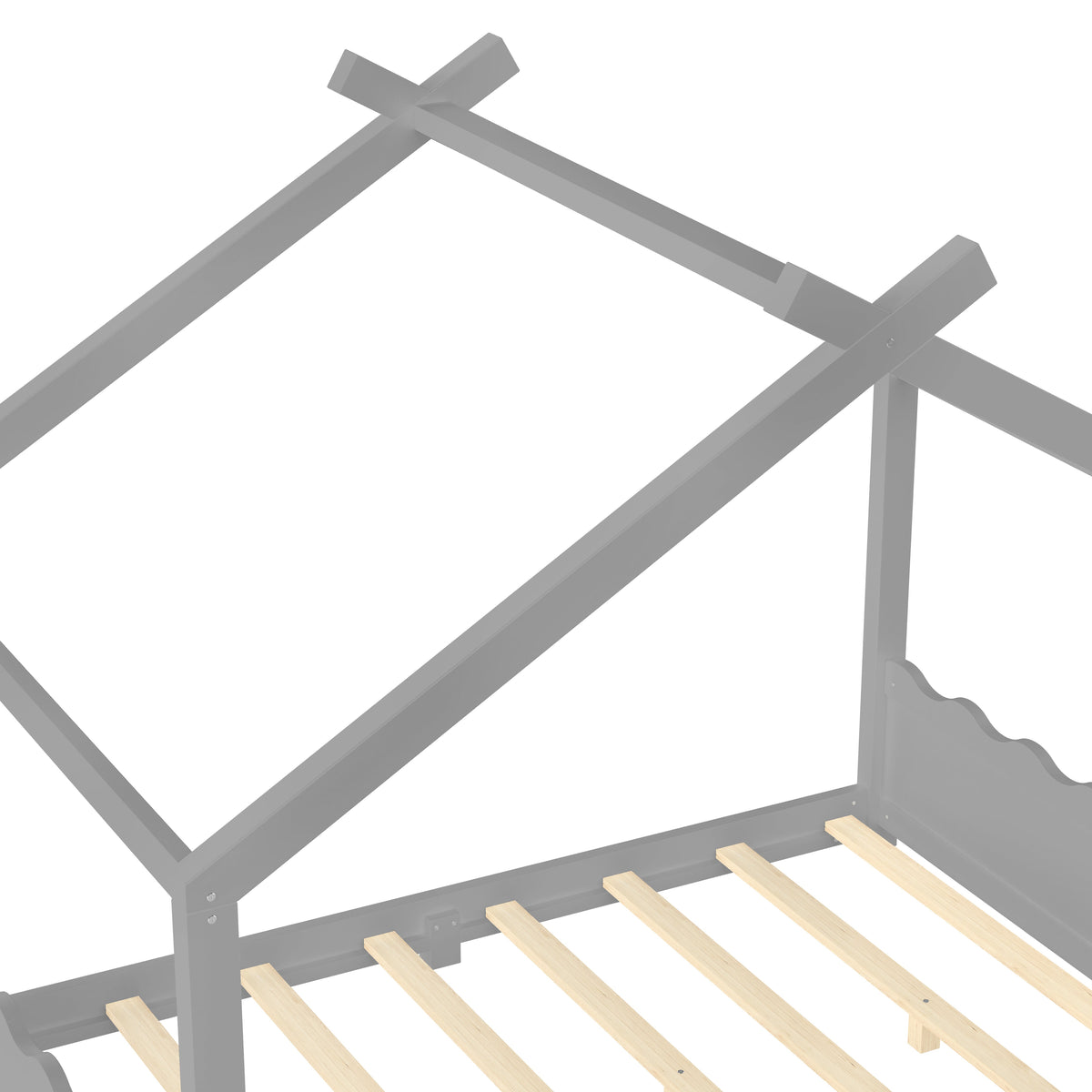 Full House Floor Bed with Support Slats by HouseOfZazla, gray frame with natural wood slats on Tampa Home & Garden Store