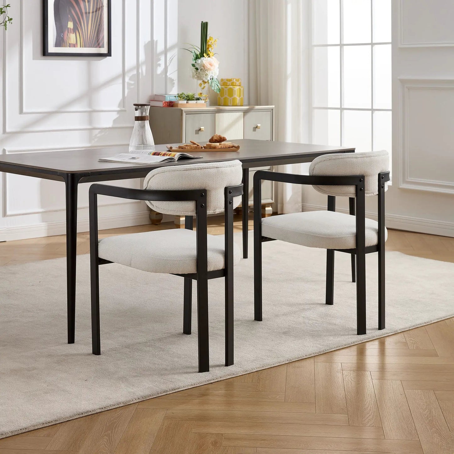 Dining Arm Chairs Set of 2 with Matte Metal Legs