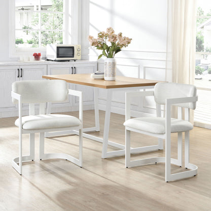 Upholstered dining armchairs set of 2 by HouseOfZazla with soft beige cushions and white wood frames on Tampa Home & Garden Store