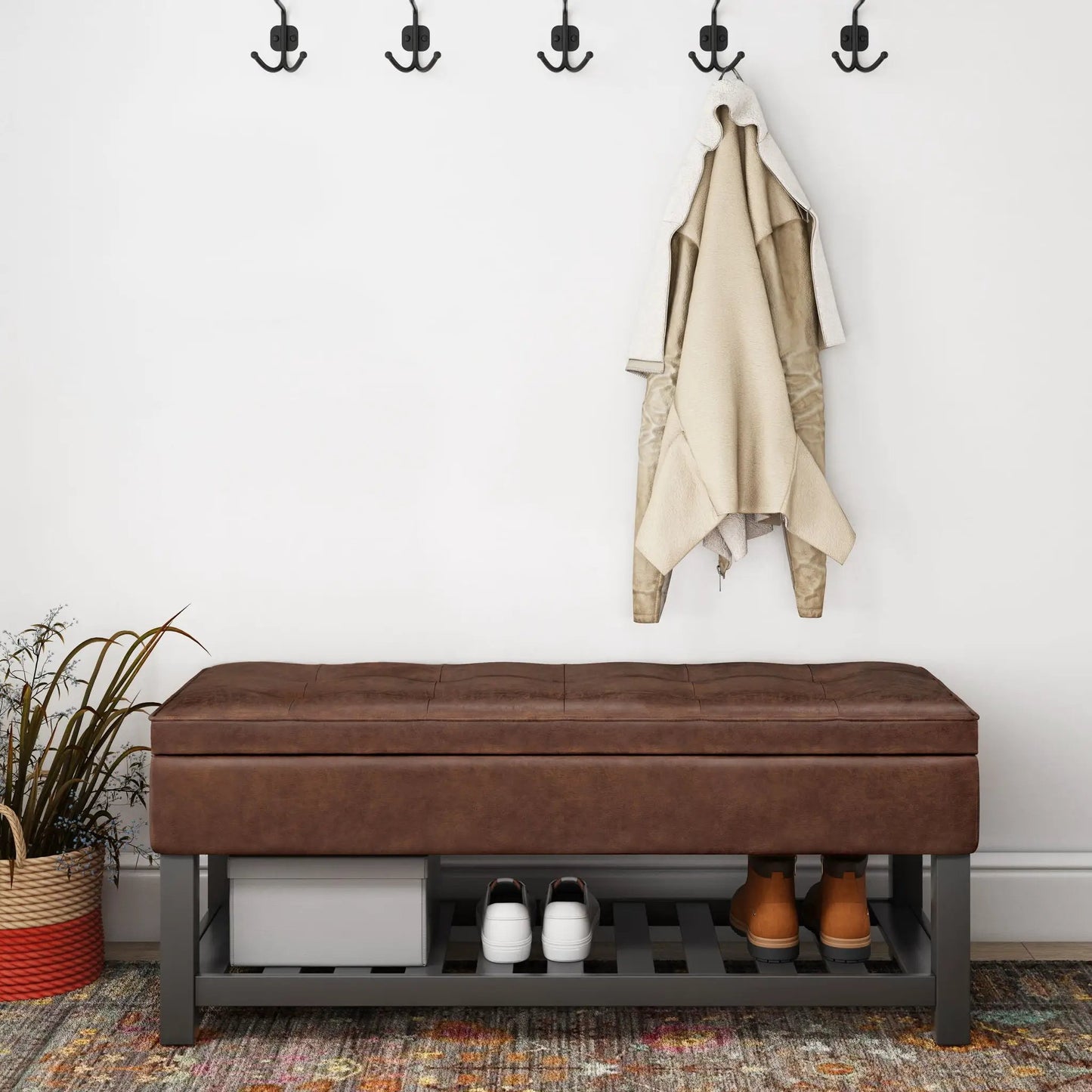 Cosmopolitan storage ottoman bench open bottom shelf leather by Unique Piece Furniture on Tampa Home & Garden Store