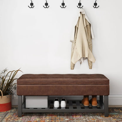 Cosmopolitan storage ottoman bench open bottom shelf leather by Unique Piece Furniture on Tampa Home & Garden Store