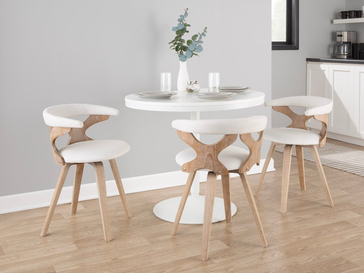 Mid Century Swivel Dining Chairs by HouseOfZazla, white upholstery and wood legs set of 4 on Tampa Home & Garden Store