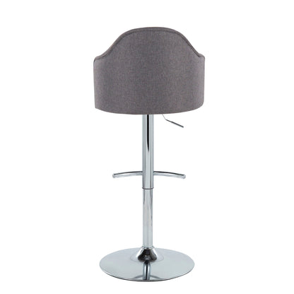 Gray fabric adjustable barstool with swivel, rounded back, and chrome pedestal base on Tampa Home & Garden Store