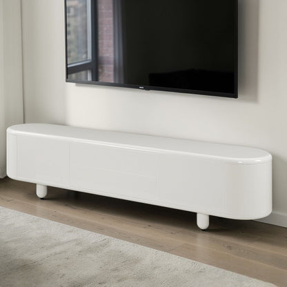 Gloss white TV stand with self-closing drawers, 94-inch wide, glossy finish on Tampa Home & Garden Store