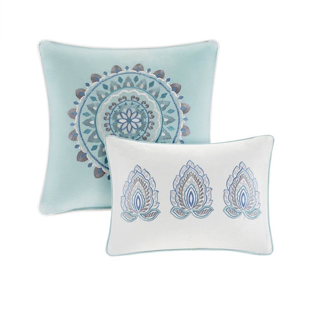 8 Cotton Floral Reversible Comforter Set Blue with teal mandala and paisley accents, 2 pillows on Tampa Home & Garden Store