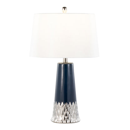 Penelope contemporary table lamp by HouseOfZazla with navy ceramic base and white shade on Tampa Home & Garden Store