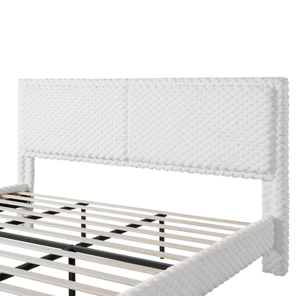 Soft bed backrest in white tufted upholstery for bedroom with a slatted bed frame on Tampa Home & Garden Store