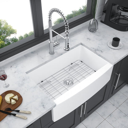 Farmhouse undermount sink by HouseOfZazla with apron front arch edge and chrome spring faucet on Tampa Home & Garden Store