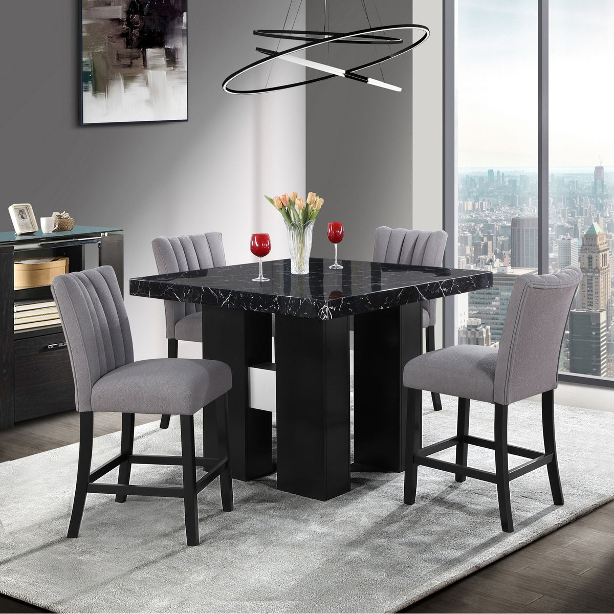 Mikha Bar Table with Extra Thick Top black marble with stools on Tampa Home & Garden Store on Tampa Home & Garden Store