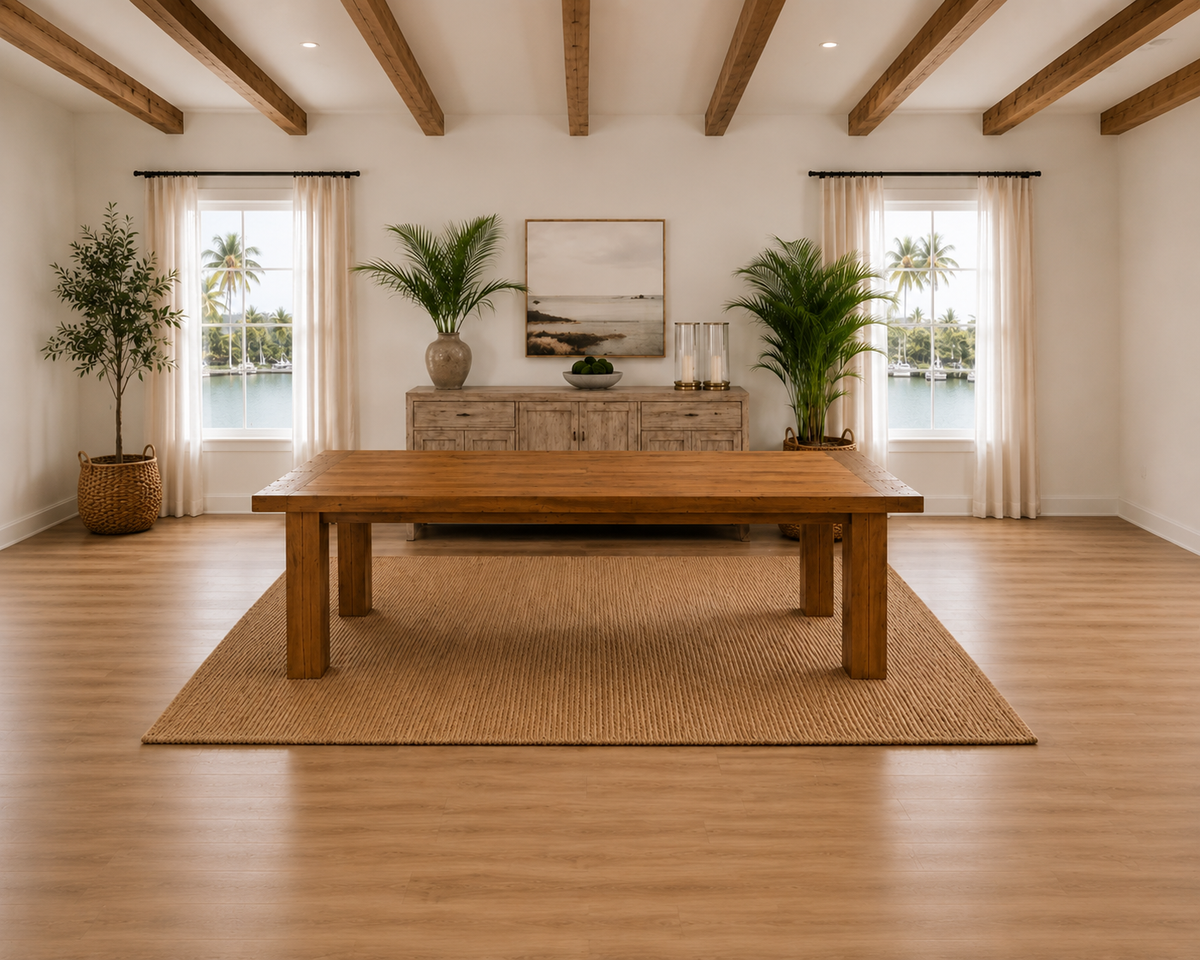 Recycled teak dining table 79x36 in natural wood finish by The Broward Design Center on Tampa Home & Garden Store