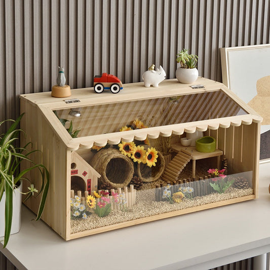 Winter Pet Feeding Incubator wooden bird cage with clear front and sunflowers decor on Tampa Home & Garden Store