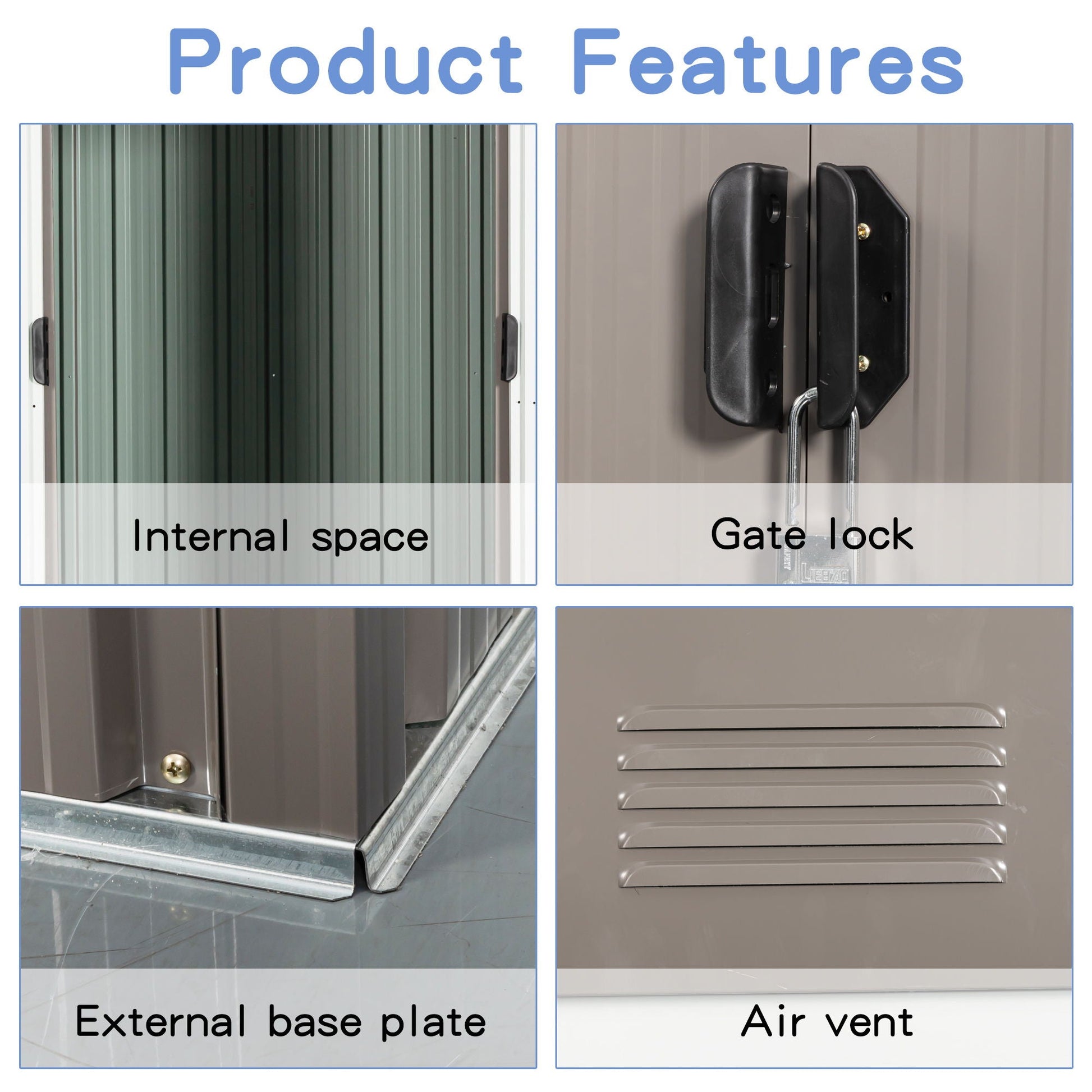 88.98" Outdoor Metal Storage Shed With Window featuring green interior metal walls, gate lock hardware, external base plate, air vent on Tampa Home & Garden Store