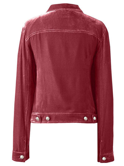 Casual Button-Up Long Sleeve Trucker Jacket in red by Stevvex with relaxed fit back view on Tampa Home & Garden Store