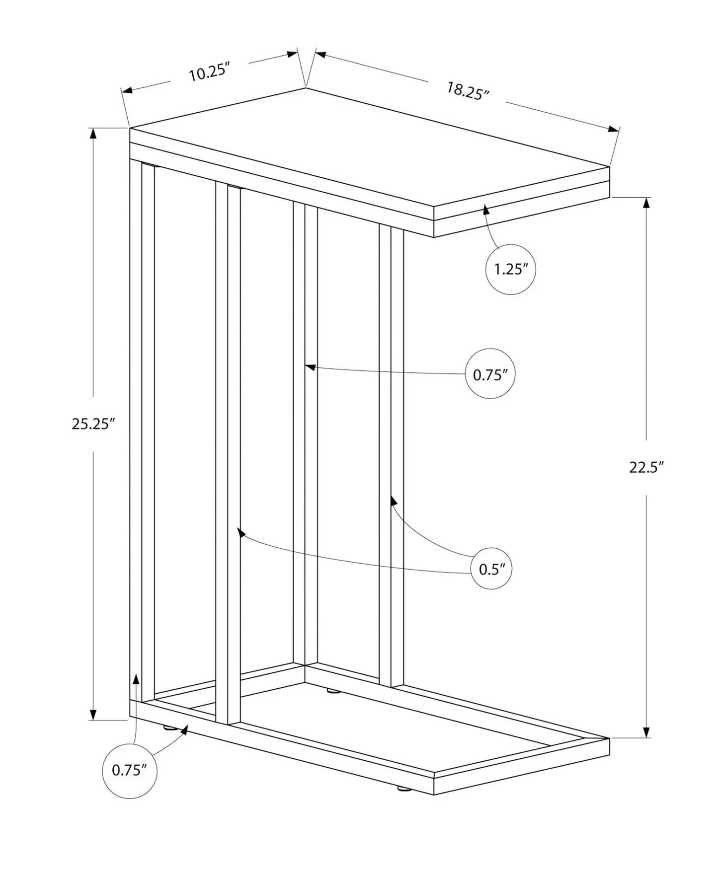 C-shaped accent table for living room by Unique Piece Furniture, slim frame and thin top on Tampa Home & Garden Store