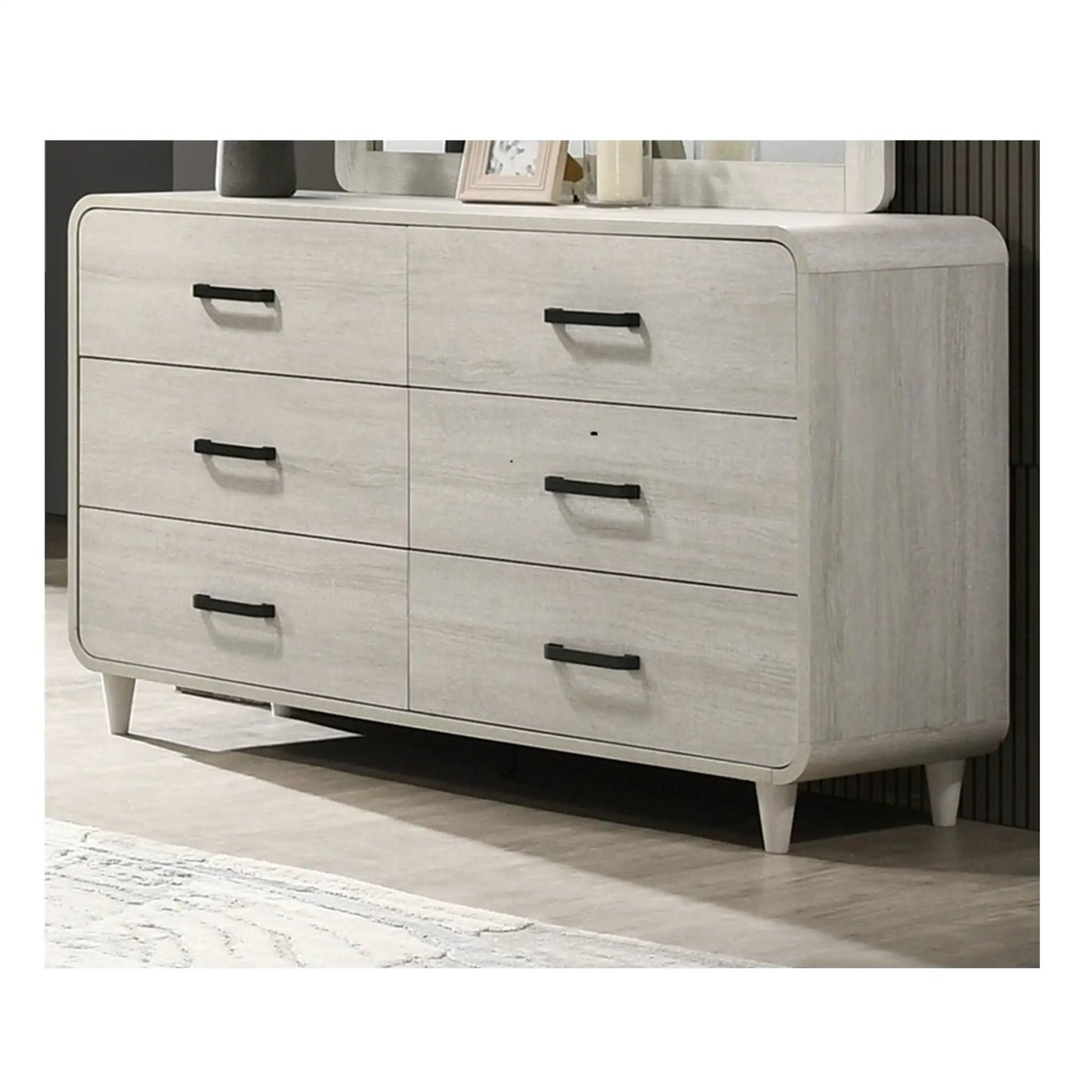 Antique white 6-drawer dresser with rounded edges and bar pulls by Unique Piece Furniture on Tampa Home & Garden Store