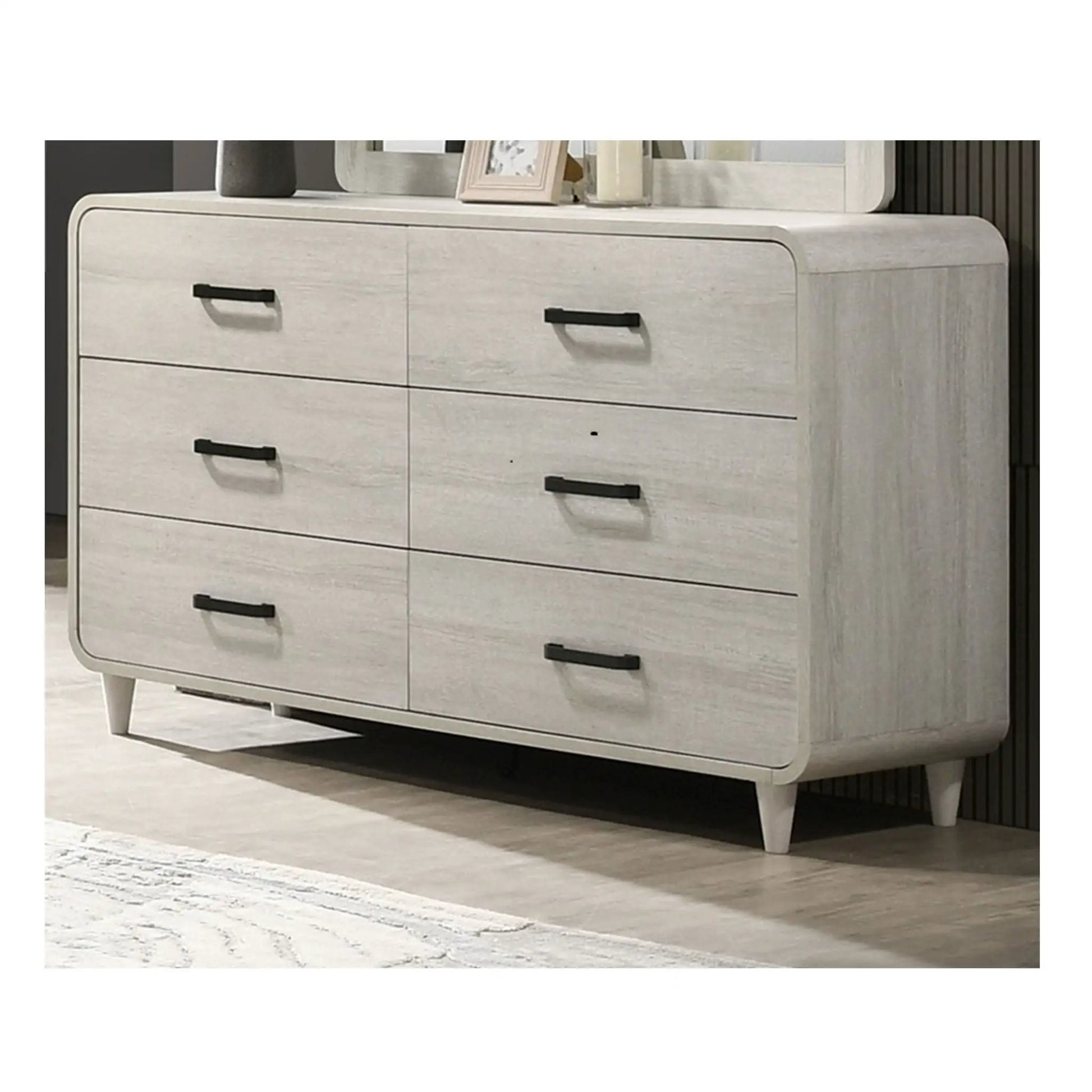 Antique white 6-drawer dresser with rounded edges and bar pulls by Unique Piece Furniture on Tampa Home & Garden Store