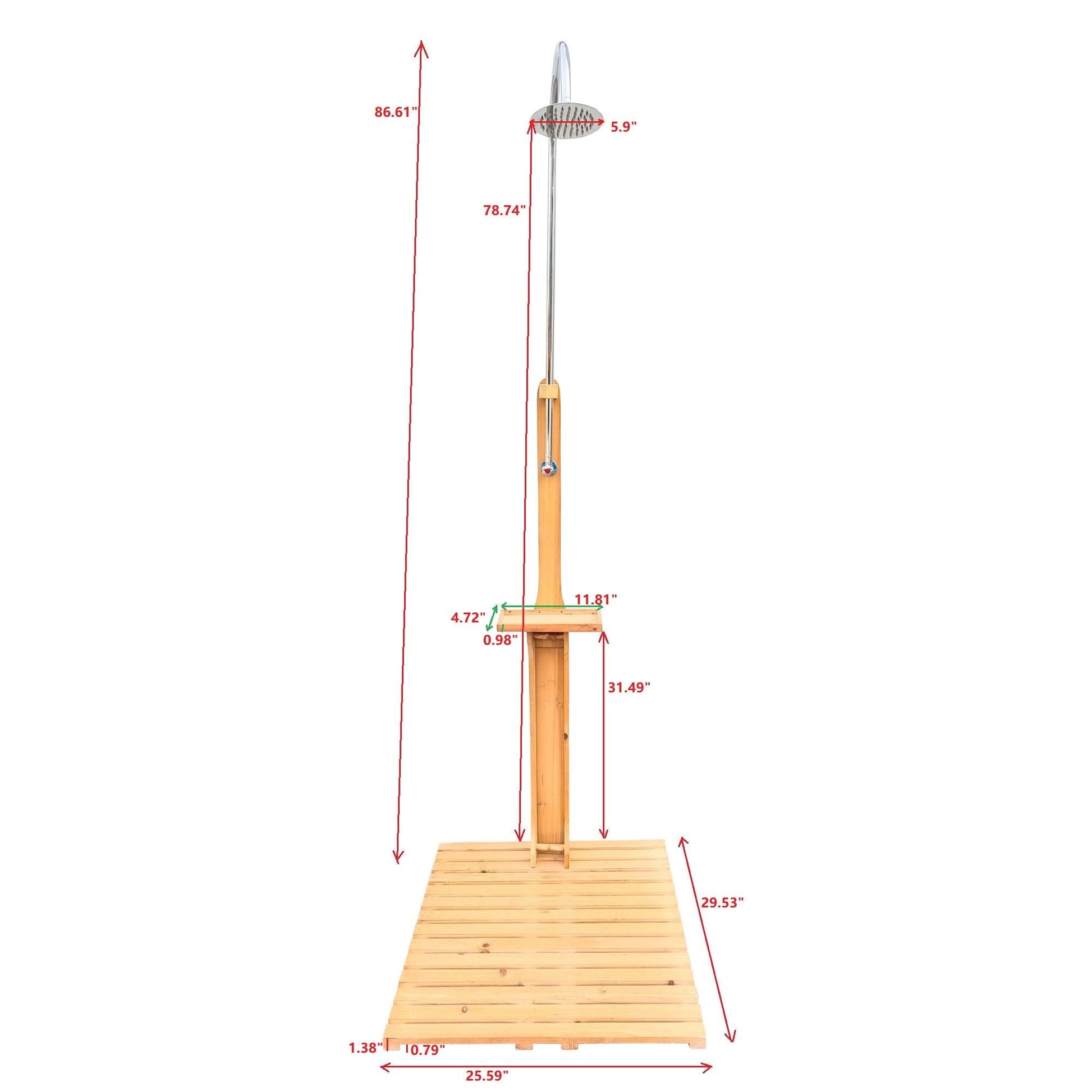Outdoor garden pool shower on wooden base with chrome shower head for patio on Tampa Home & Garden Store