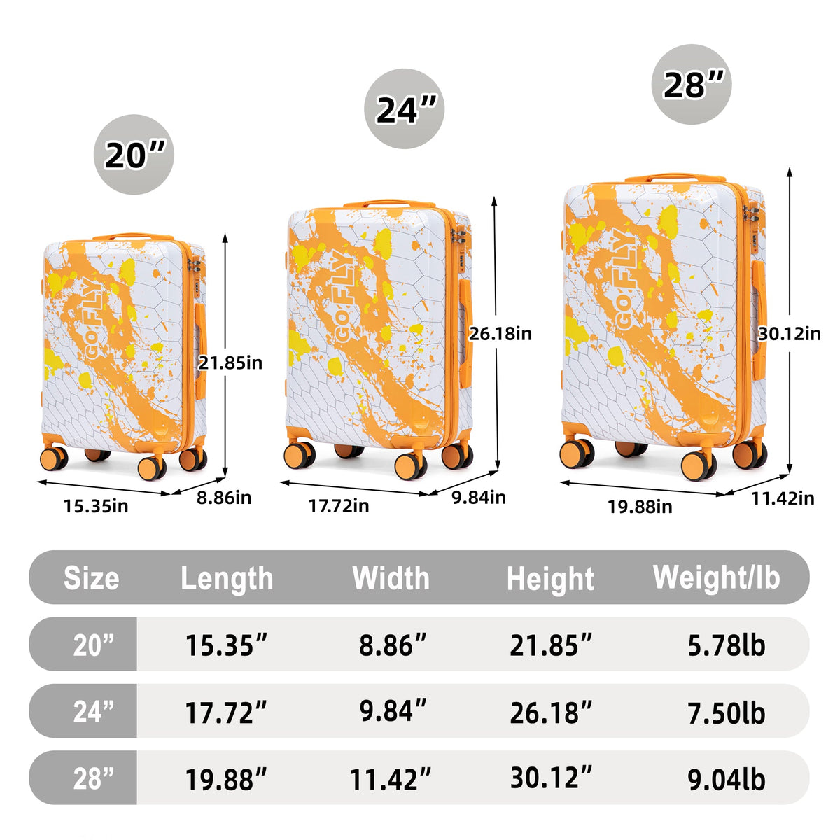 3-Piece PC Spinner Wheel Luggage Set in Orange by HouseOfZazla; hard case luggage 20/24/28 in on Tampa Home & Garden Store