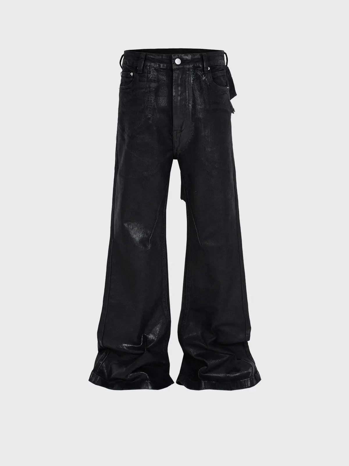 Men's vinyl coated bootcut trousers in black with distressed stitching FLIPSTYLEZLLC on Tampa Home & Garden Store