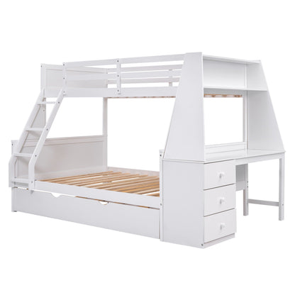 Bunk bed with built-in desk, white wood, shelf and 3-drawer storage by HouseOfZazla on Tampa Home & Garden Store