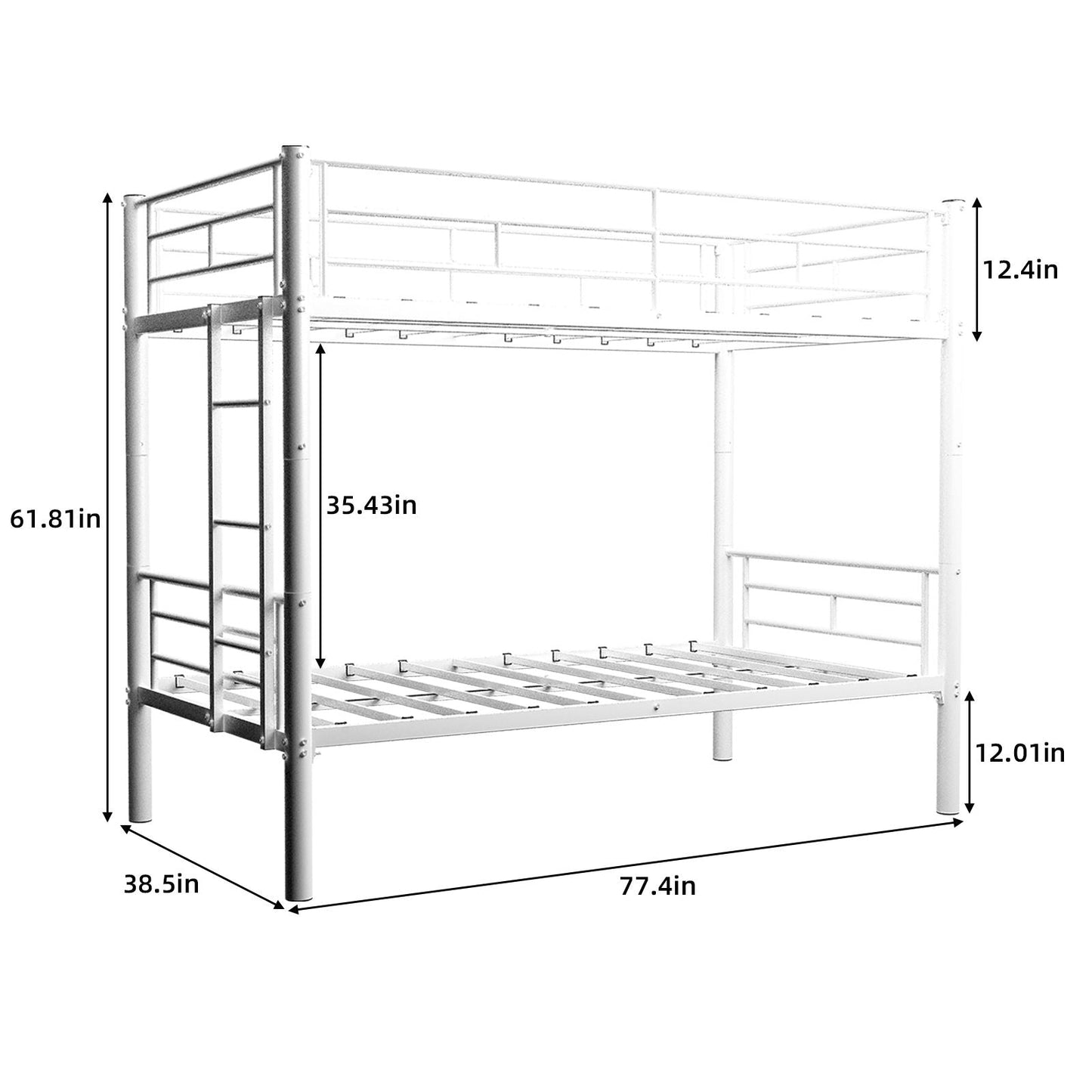 Metal Convertible Bunk Bed Frame with Guardrail