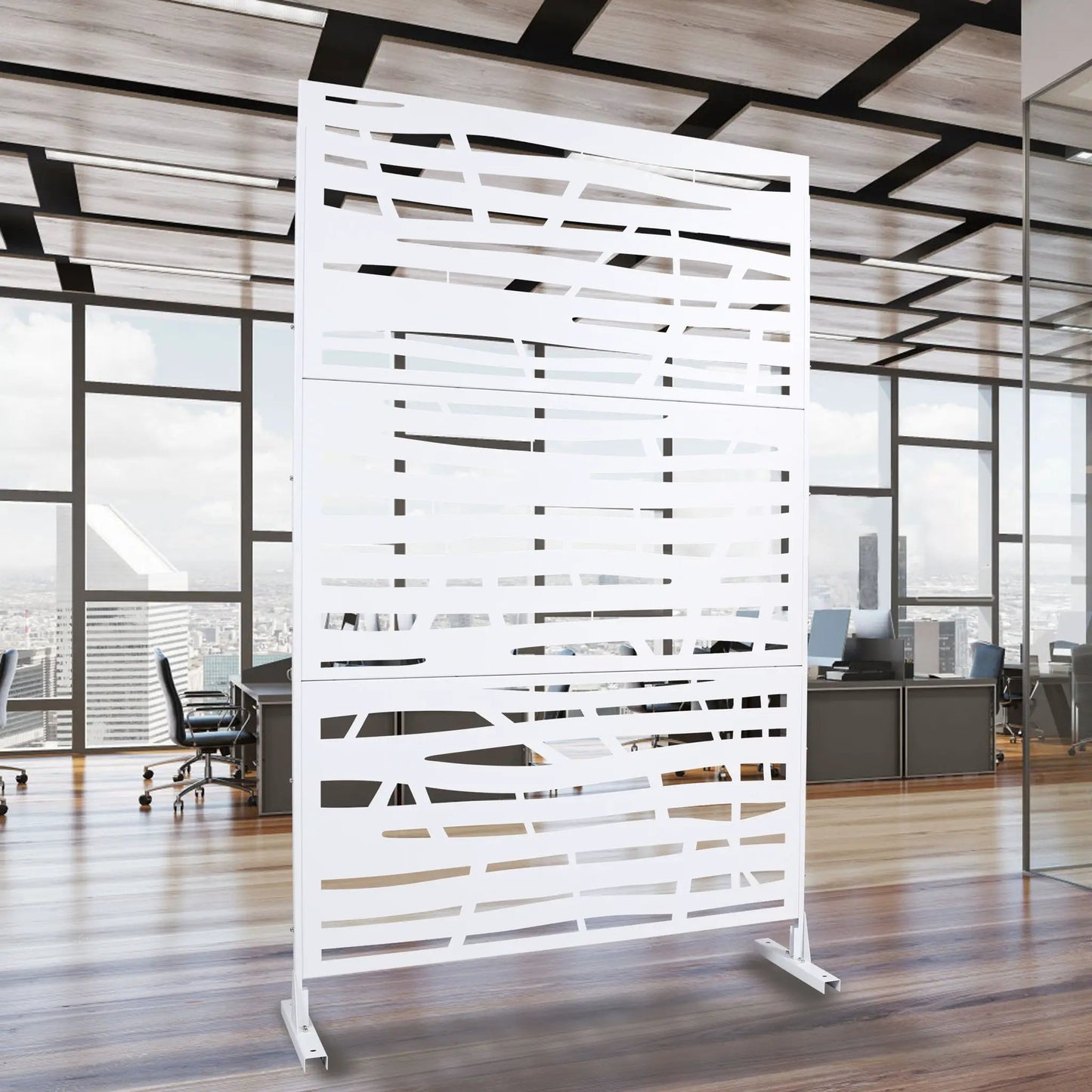 Metal privacy screen room divider in white with slotted panels by Unique Piece Furniture on Tampa Home & Garden Store