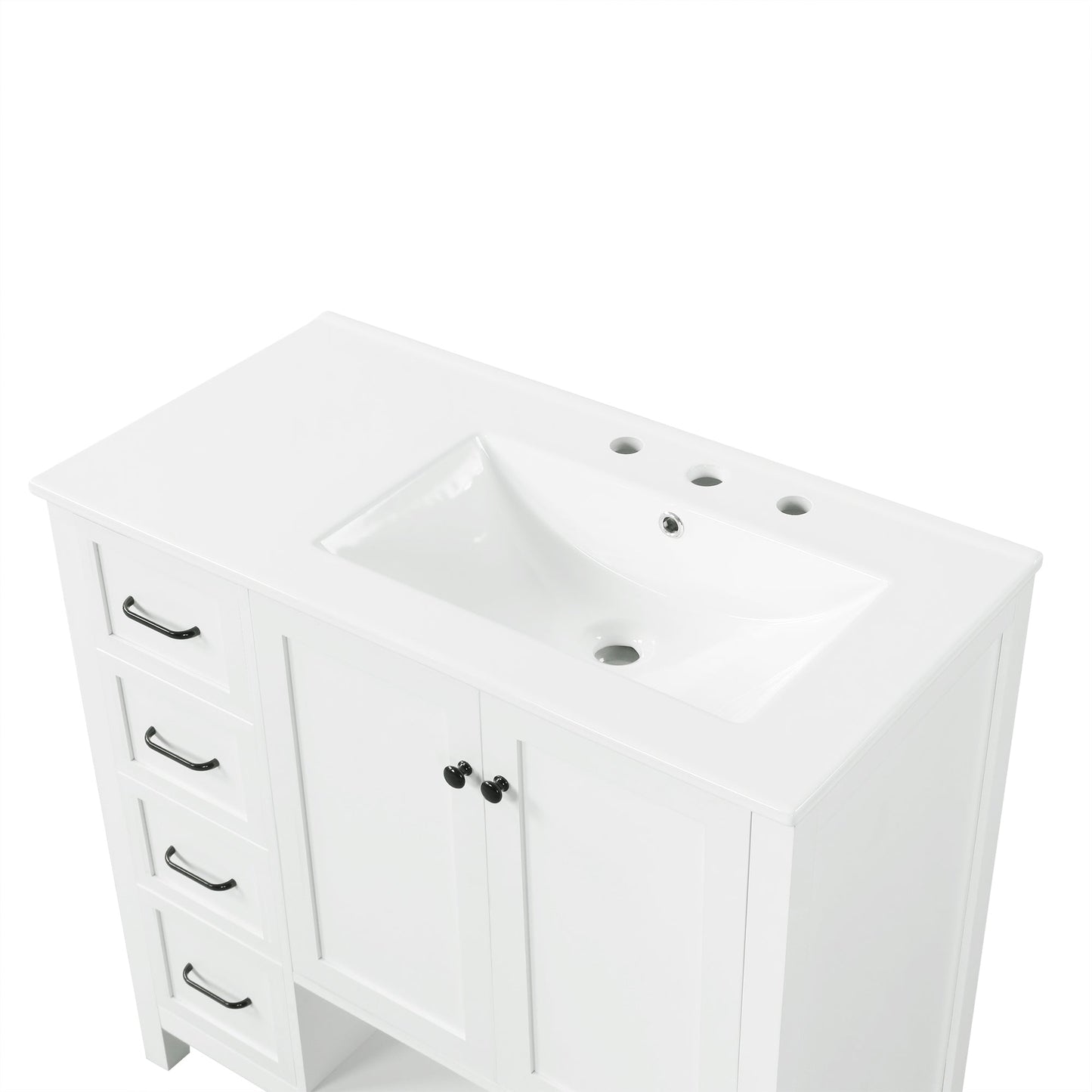 36in white bathroom vanity with sink top and storage cabinet by HouseOfZazla metal handles on Tampa Home & Garden Store