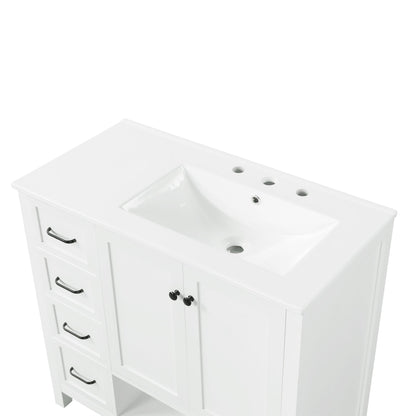 36in white bathroom vanity with sink top and storage cabinet by HouseOfZazla metal handles on Tampa Home & Garden Store