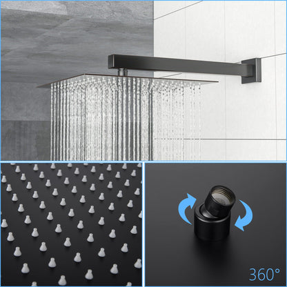 HouseOfZazla 10in square rainfall shower head with silicone nozzles oil-rubbed bronze on wall arm on Tampa Home & Garden Store