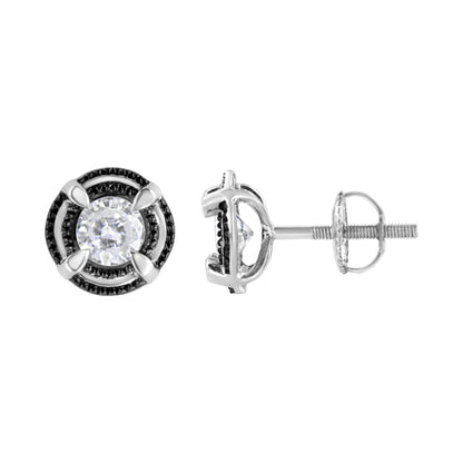 Diamond double halo stud earrings in black rhodium plated sterling silver milgrain 4-prong on Tampa Home & Garden Store
