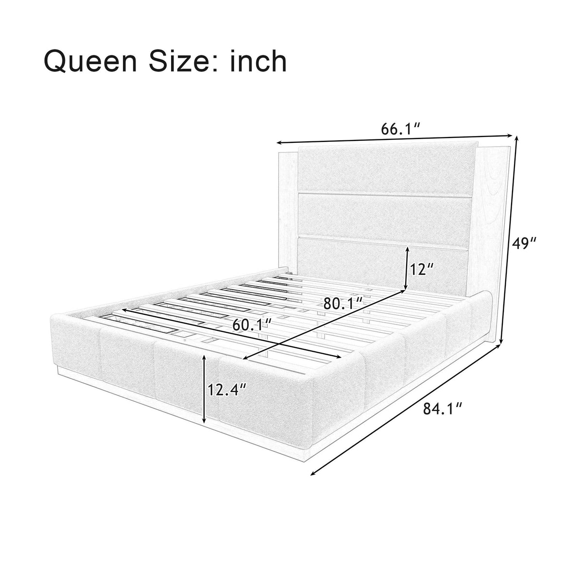 Modern upholstered platform bed with extended headboard by HouseOfZazla, queen size on Tampa Home & Garden Store