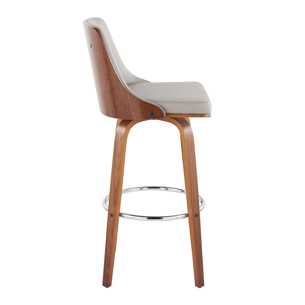 HouseOfZazla midcentury swivel barstool with beige cushion and wood frame chrome footrest on Tampa Home & Garden Store