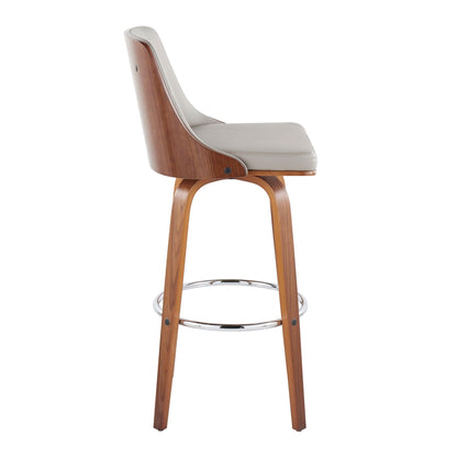 HouseOfZazla midcentury swivel barstool with beige cushion and wood frame chrome footrest on Tampa Home & Garden Store