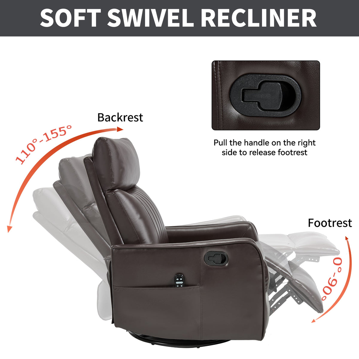 Brown faux leather heat massage manual recliner chair with remote and footrest by HouseOfZazla on Tampa Home & Garden Store