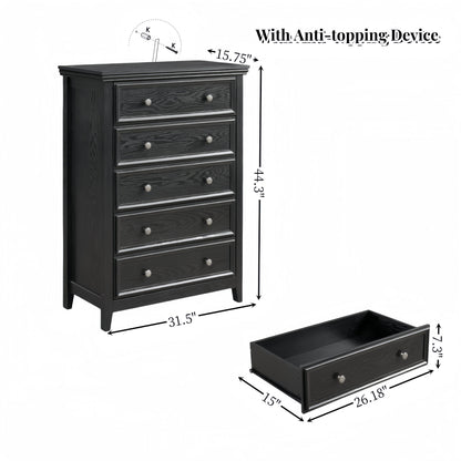 Modern black 5-drawer dresser by HouseOfZazla for living room storage on Tampa Home & Garden Store