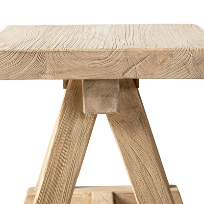Trestle coffee table with solid reclaimed elm construction in natural light brown on Tampa Home & Garden Store