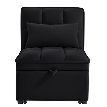 Single Velvet Sofa Bed with Storage Pockets