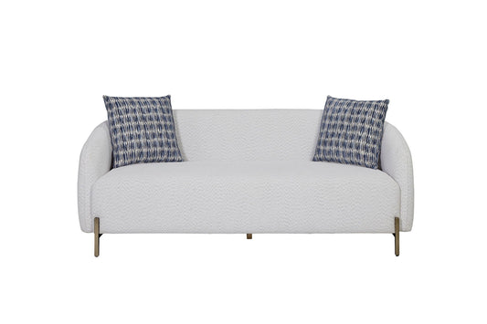 Rounded Sofa - White fabric, two blue patterned cushions, stationary sofa by HouseOfZazla on Tampa Home & Garden Store