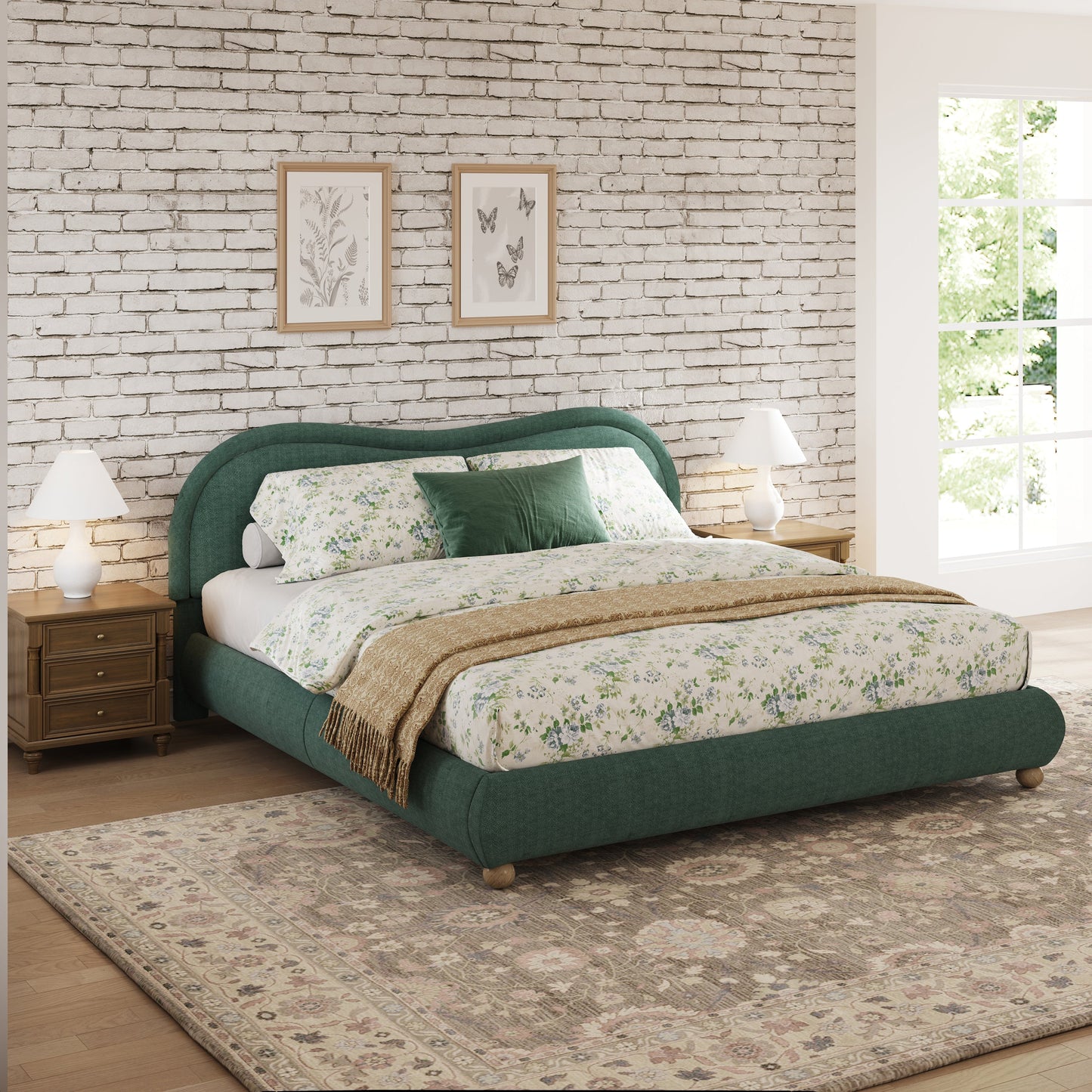King Upholstered Platform Bed And Oak Legs