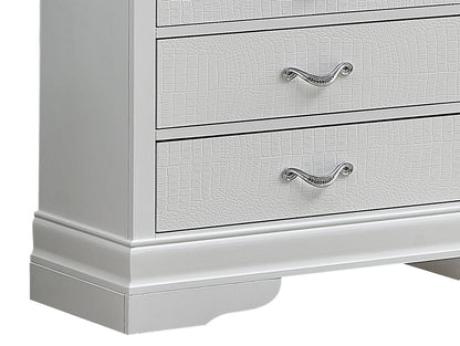 Lorana dresser by HouseOfZazla, white crocodile-embossed fronts with silver curved handles on Tampa Home & Garden Store