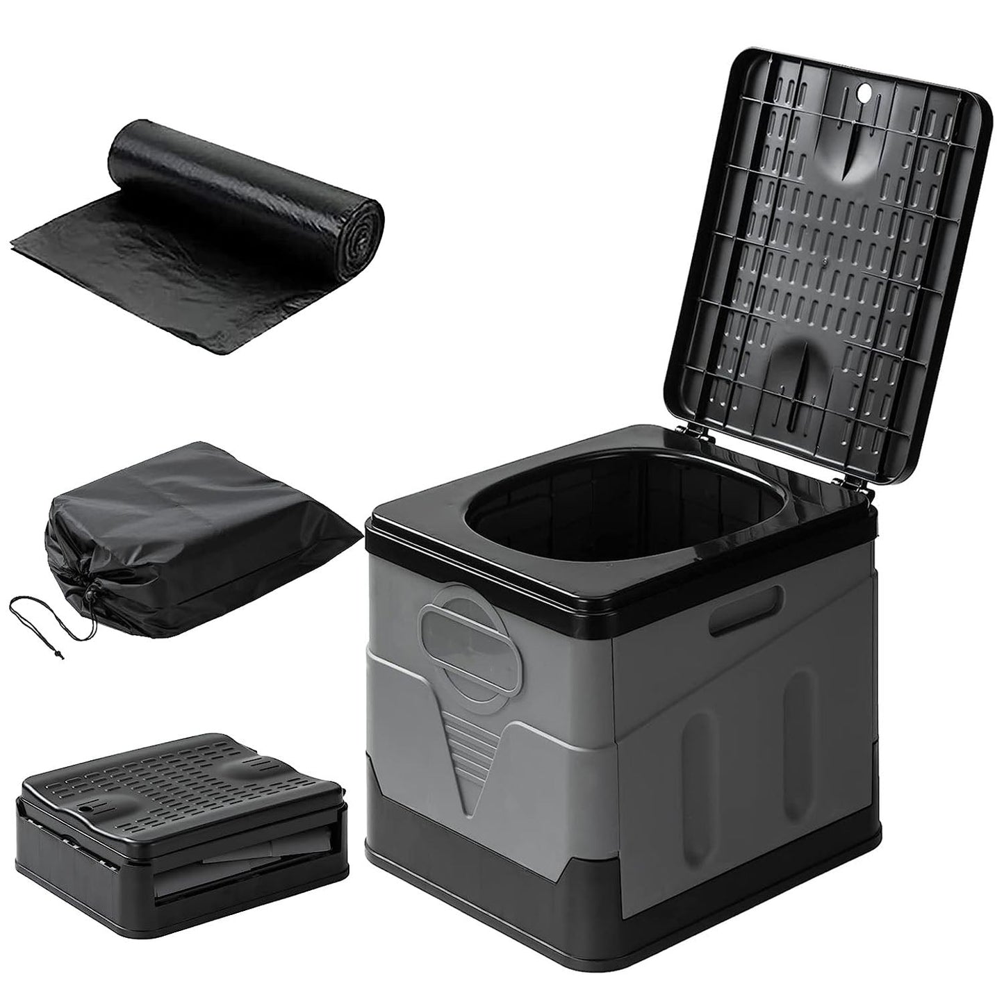 GemGear portable camping toilet with foldable design, lid, carry bag, and trash bags on Tampa Home & Garden Store