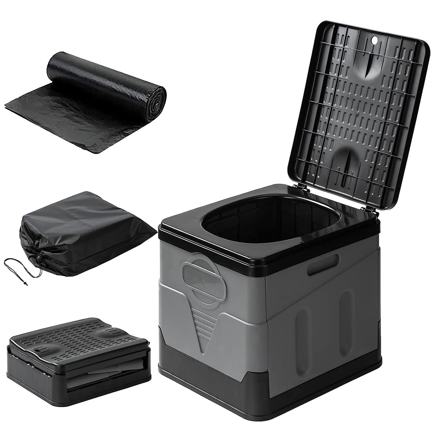 GemGear portable camping toilet with foldable design, lid, carry bag, and trash bags on Tampa Home & Garden Store