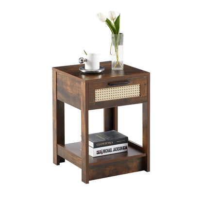 Rattan End Table With Drawer and Nightstand