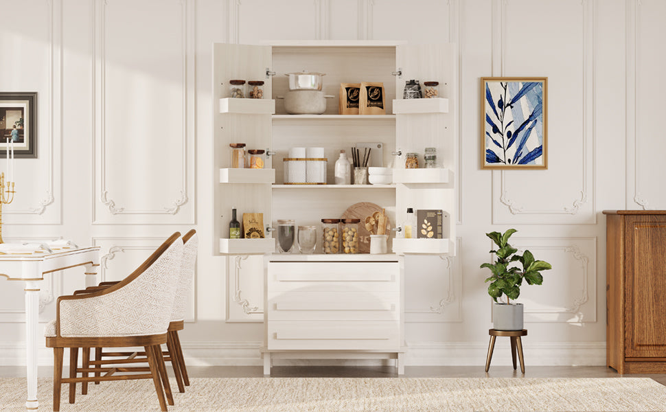 White 70-inch pantry cabinet with solid wood handles and adjustable storage by HouseOfZazla on Tampa Home & Garden Store