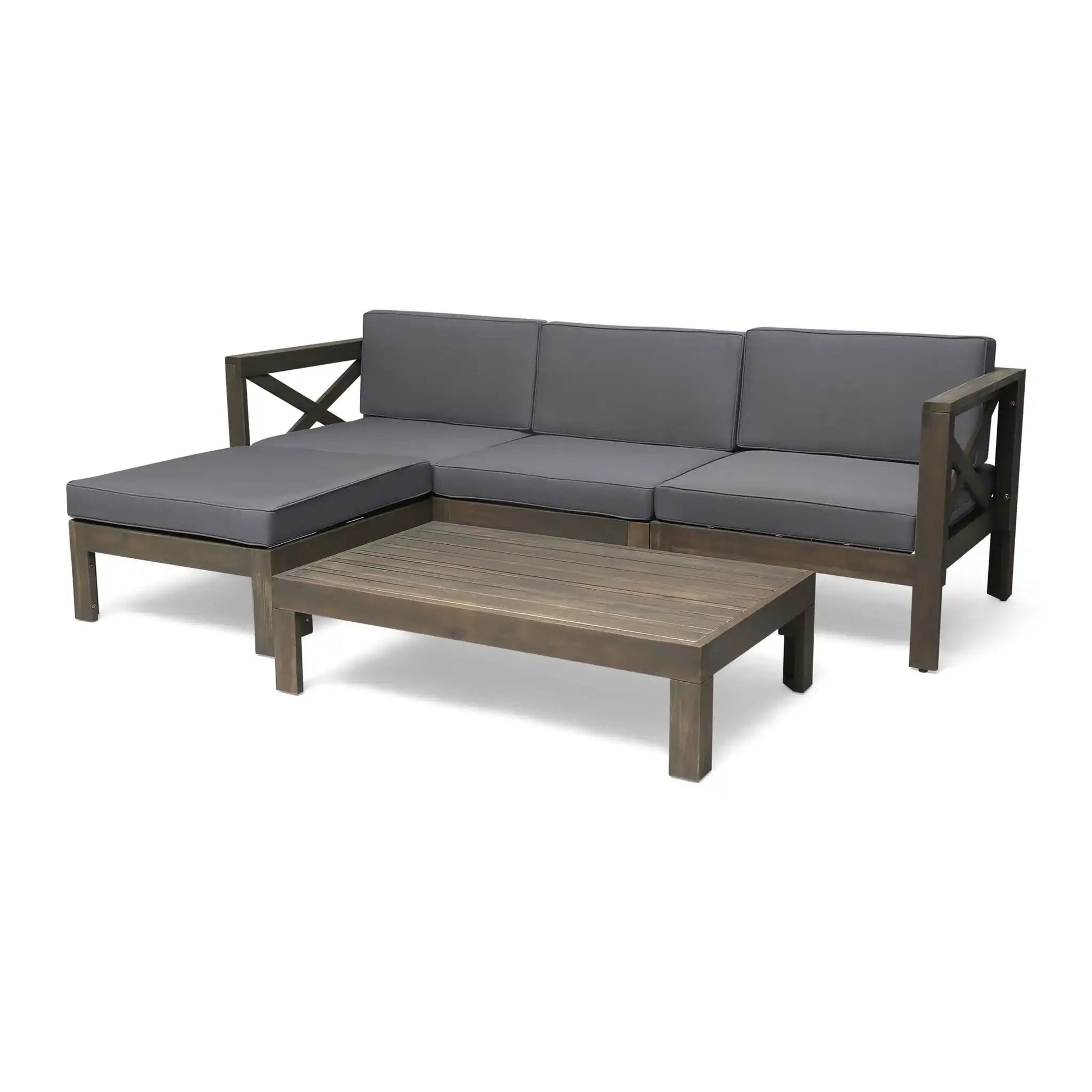 Alcove L-Shape 2-Piece Outdoor Sofa Set with gray cushions and wooden frame by HouseOfZazla on Tampa Home & Garden Store
