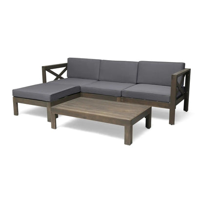 Alcove L-Shape 2-Piece Outdoor Sofa Set with gray cushions and wooden frame by HouseOfZazla on Tampa Home & Garden Store