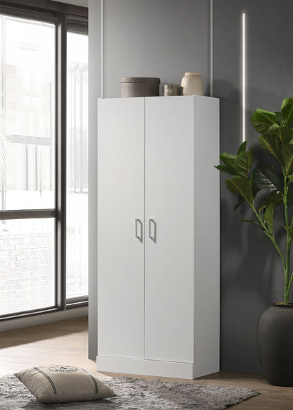 White double-door storage cabinet with slim modern design, 60 inch tall in a bright room on Tampa Home & Garden Store