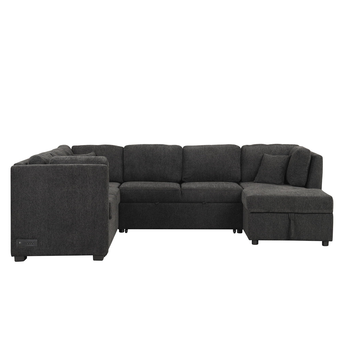 U-shaped sleeper sectional sofa with storage chaise, USB ports, gray by HouseOfZazla on Tampa Home & Garden Store